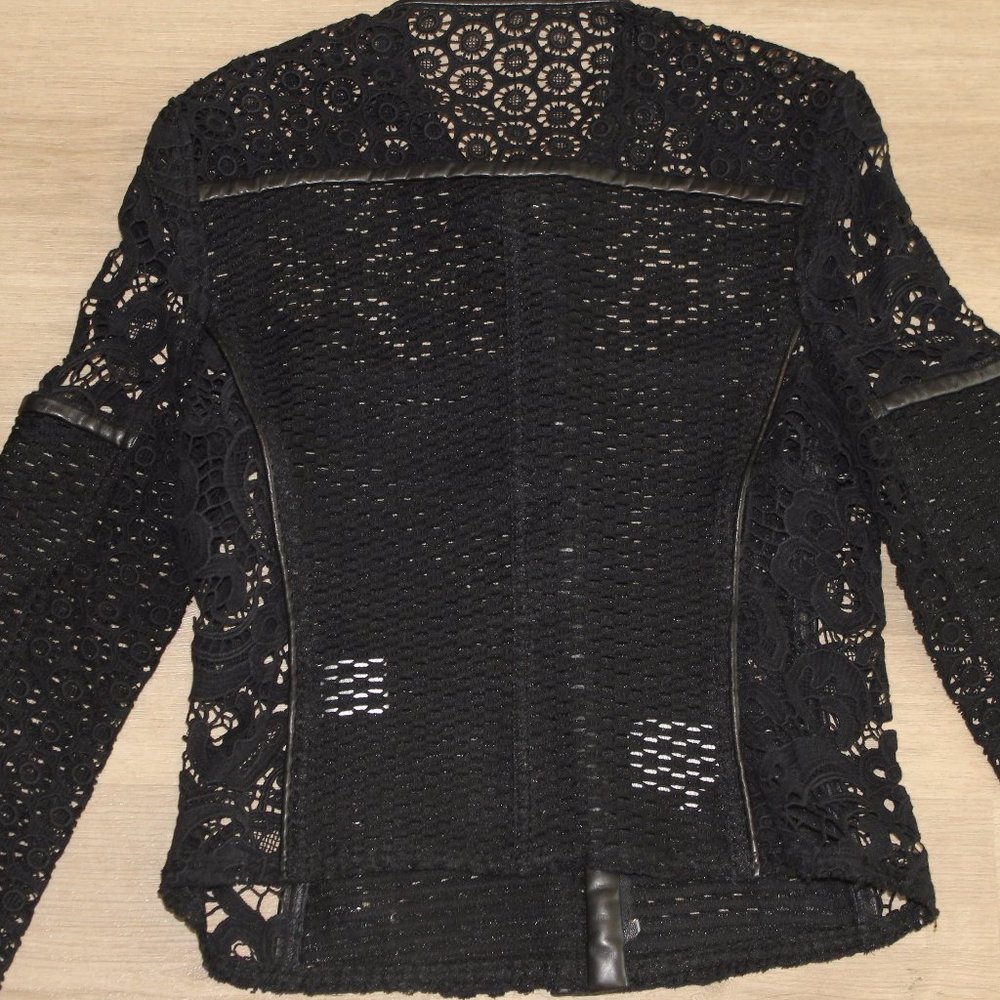 Iro Lewis Black Leather and Lace Crochet Jacket - Picture 13 of 15